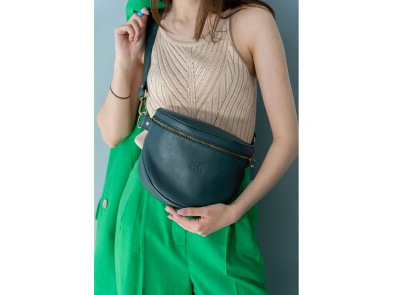 Кожаная сумка поясная-кроссбоди Vacation зеленый краст, фото 2