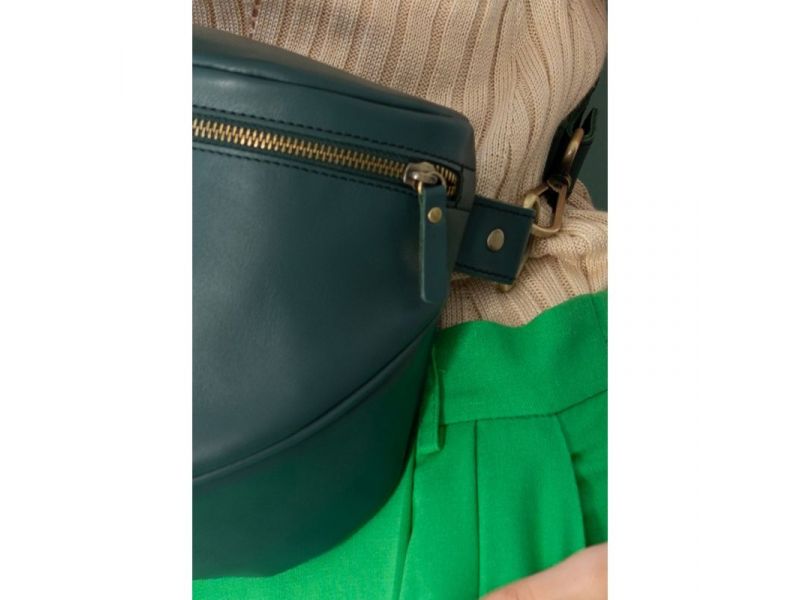 Кожаная сумка поясная-кроссбоди Vacation зеленый краст, фото 5