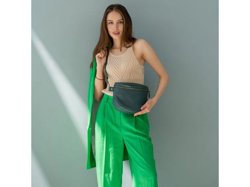 Кожаная сумка поясная-кроссбоди Vacation зеленый краст, фото 6