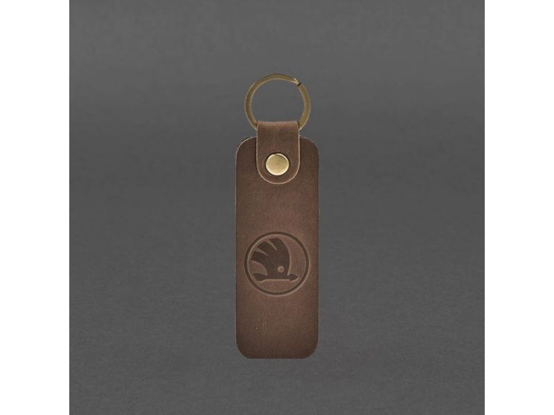 Кожаный брелок для Авто Skoda темно-коричневый Crazy Horse, фото 3