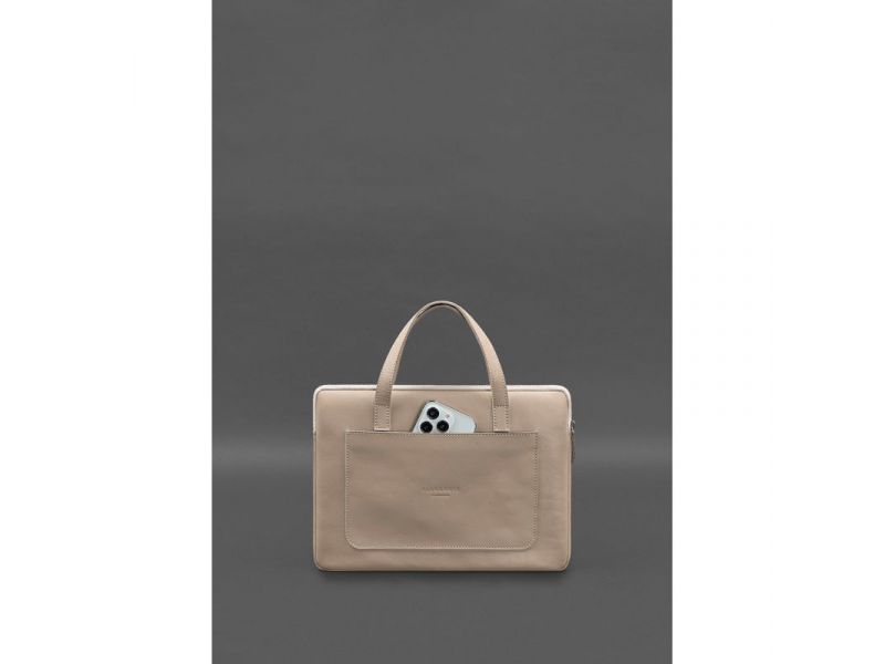 Кожаный чехол с ручками для ноутбука 13 дюйм Светло-бежевый, фото 3