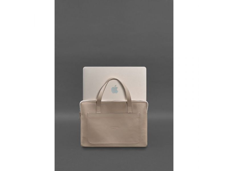 Кожаный чехол с ручками для ноутбука 13 дюйм Светло-бежевый, фото 4