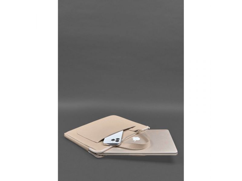 Кожаный чехол с ручками для ноутбука 13 дюйм Светло-бежевый, фото 6