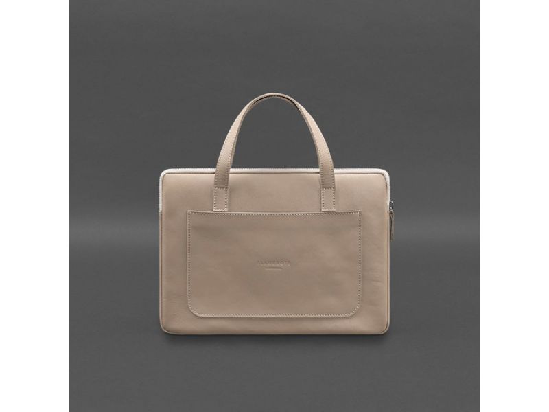 Кожаный чехол с ручками для ноутбука 13 дюйм Светло-бежевый, фото 7