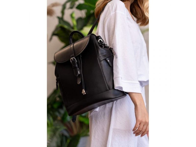 Кожаный женский рюкзак Олсен черный краст, фото 1