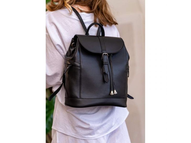 Кожаный женский рюкзак Олсен черный краст, фото 6