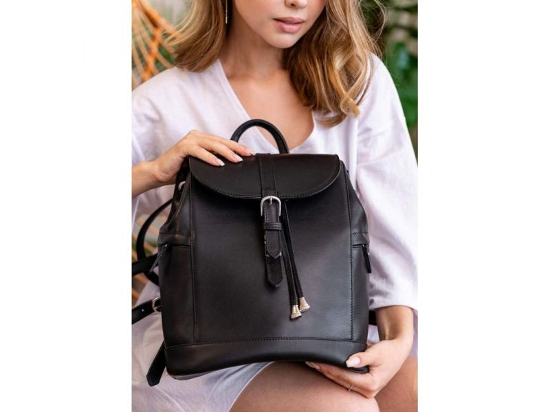Кожаный женский рюкзак Олсен черный краст, фото 7