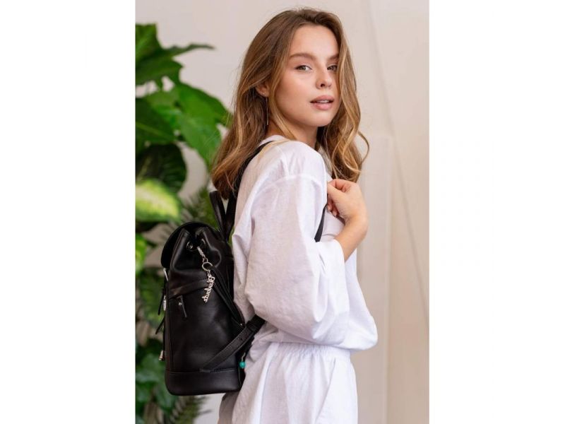 Кожаный женский рюкзак Олсен черный краст, фото 8