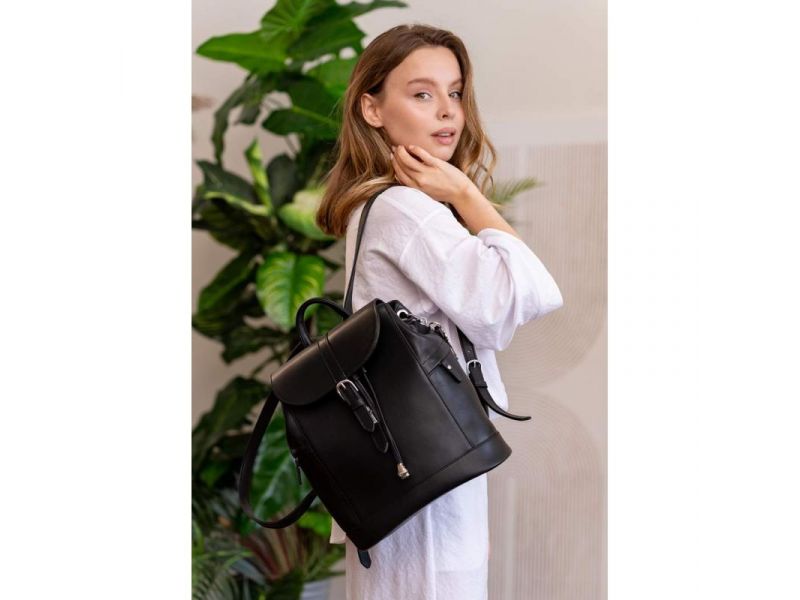 Кожаный женский рюкзак Олсен черный краст, фото 9