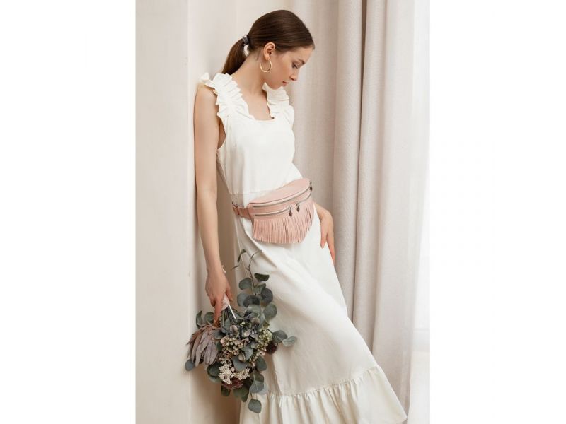 Кожаная женская сумка на пояс Spirit светло-бежевая краст, фото 1