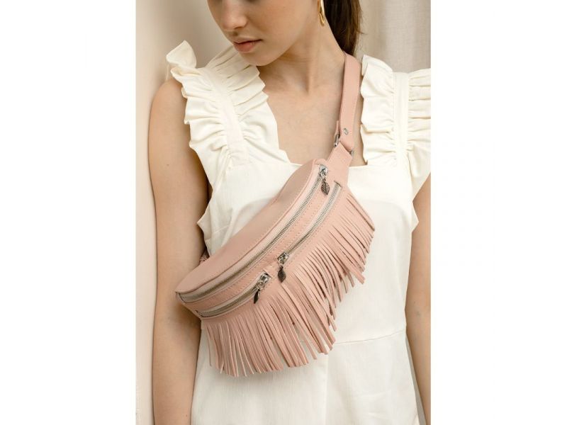 Кожаная женская сумка на пояс Spirit светло-бежевая краст, фото 9