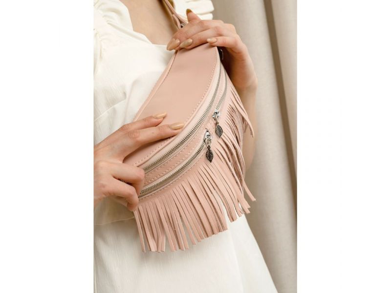 Кожаная женская сумка на пояс Spirit светло-бежевая краст, фото 10