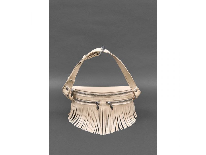 Кожаная женская сумка на пояс Spirit светло-бежевая краст, фото 4