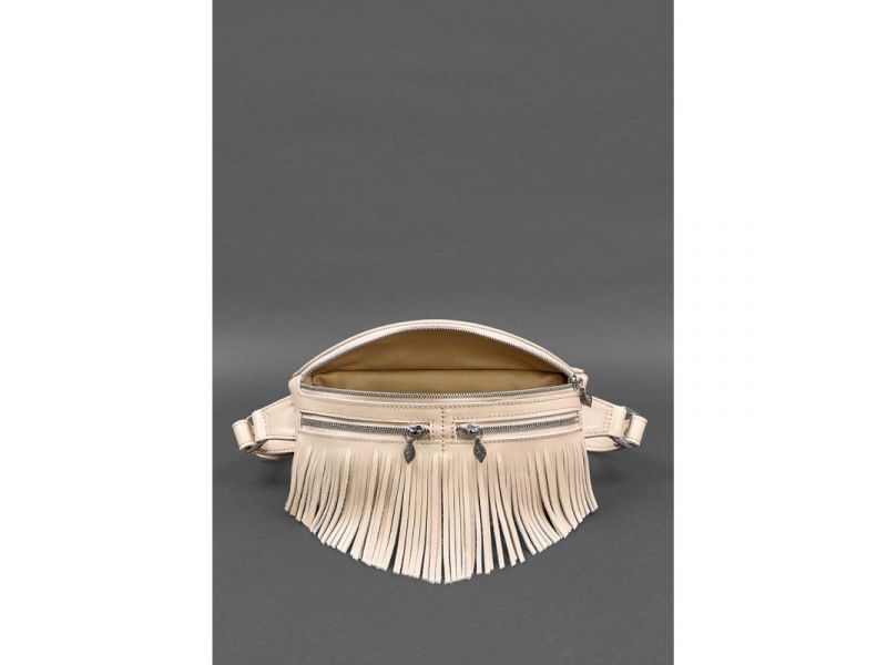 Кожаная женская сумка на пояс Spirit светло-бежевая краст, фото 8