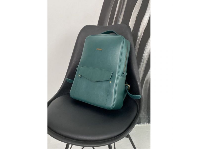 Кожаный женский городской рюкзак на молнии Cooper зеленый краст, фото 2