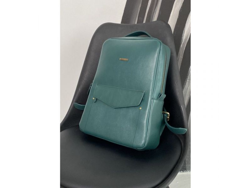Кожаный женский городской рюкзак на молнии Cooper зеленый краст, фото 1