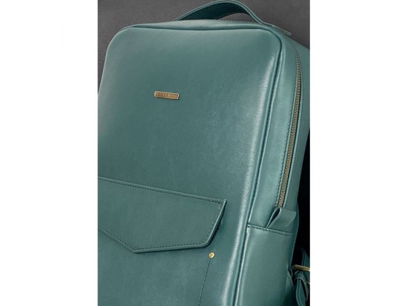 Кожаный женский городской рюкзак на молнии Cooper зеленый краст, фото 4