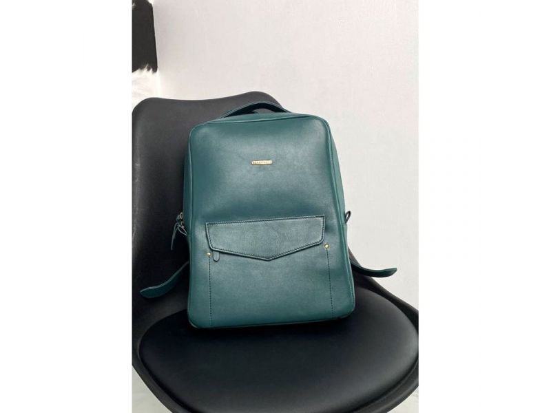 Кожаный женский городской рюкзак на молнии Cooper зеленый краст, фото 3