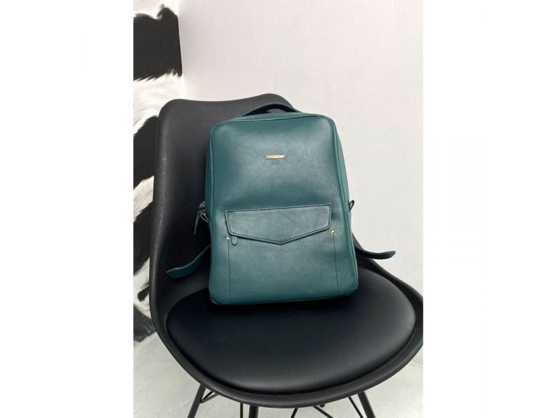 Кожаный женский городской рюкзак на молнии Cooper зеленый краст, фото 5