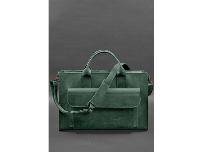 Кожаная сумка для ноутбука и документов Универсальная зеленая Crazy Horse, фото 1
