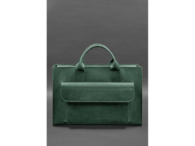 Кожаная сумка для ноутбука и документов Универсальная зеленая Crazy Horse, фото 2