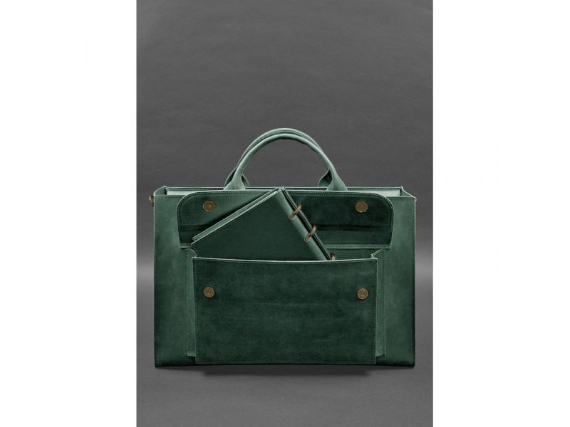 Кожаная сумка для ноутбука и документов Универсальная зеленая Crazy Horse, фото 3