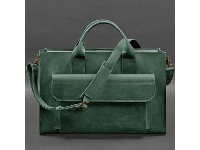 Кожаная сумка для ноутбука и документов Универсальная зеленая Crazy Horse, фото 6