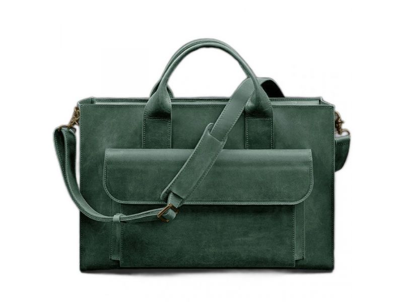 Кожаная сумка для ноутбука и документов Универсальная зеленая Crazy Horse, фото 7