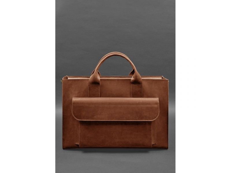 Кожаная сумка для ноутбука и документов Универсальная светло-коричневая Crazy Horse, фото 2