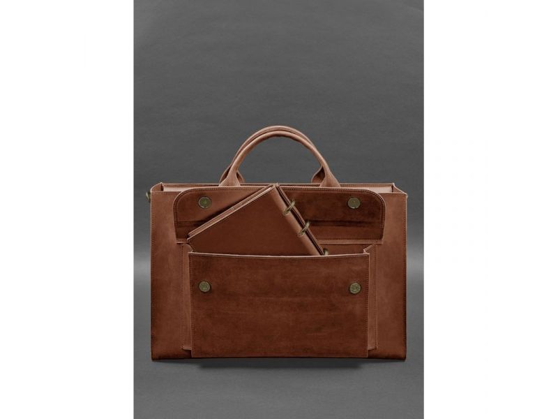 Кожаная сумка для ноутбука и документов Универсальная светло-коричневая Crazy Horse, фото 3
