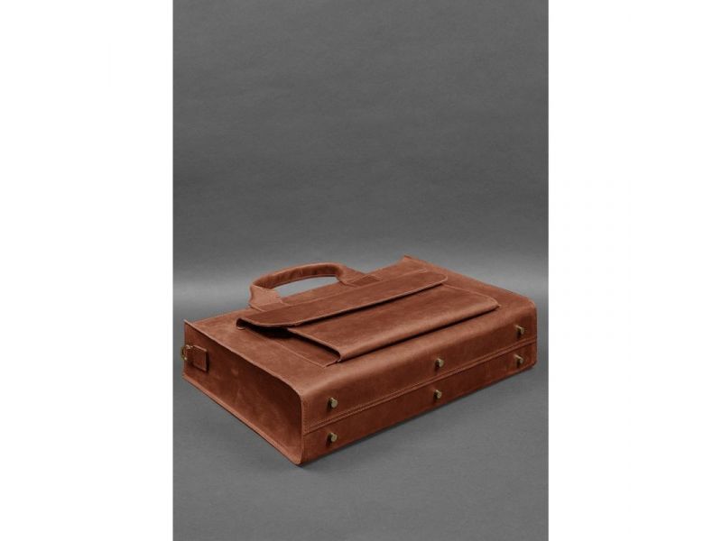 Кожаная сумка для ноутбука и документов Универсальная светло-коричневая Crazy Horse, фото 5