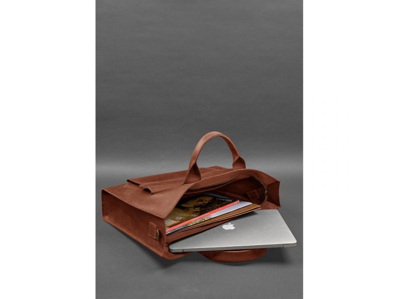 Кожаная сумка для ноутбука и документов Универсальная светло-коричневая Crazy Horse, фото 7