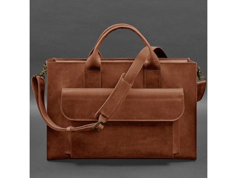 Кожаная сумка для ноутбука и документов Универсальная светло-коричневая Crazy Horse, фото 8