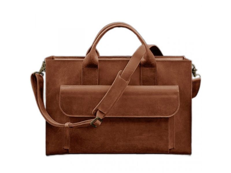 Кожаная сумка для ноутбука и документов Универсальная светло-коричневая Crazy Horse, фото 9