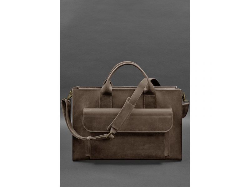 Кожаная сумка для ноутбука и документов Универсальная темно-коричневая Crazy Horse, фото 1