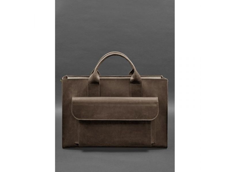 Кожаная сумка для ноутбука и документов Универсальная темно-коричневая Crazy Horse, фото 2