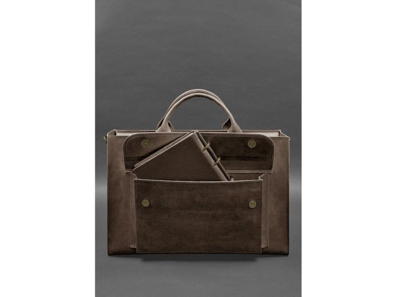 Кожаная сумка для ноутбука и документов Универсальная темно-коричневая Crazy Horse, фото 3