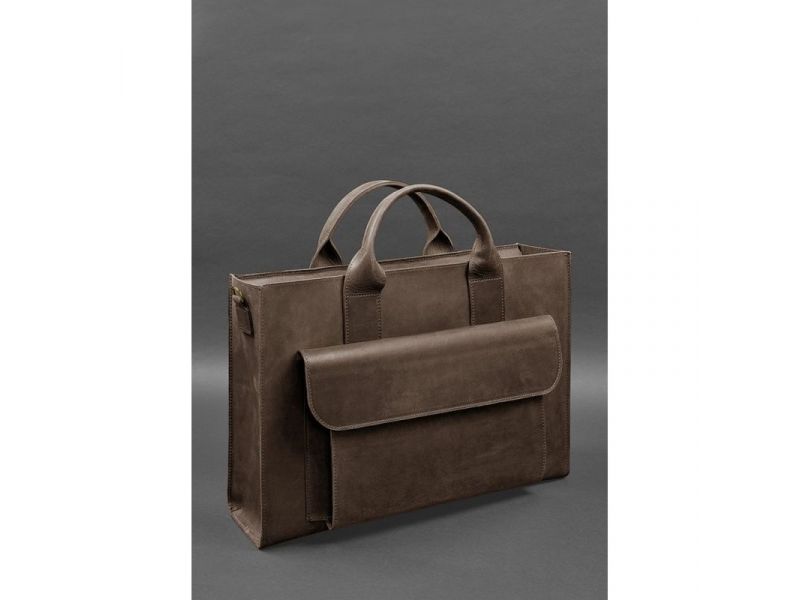 Кожаная сумка для ноутбука и документов Универсальная темно-коричневая Crazy Horse, фото 4