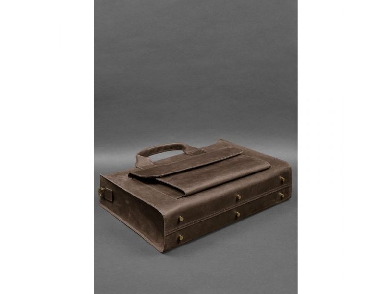 Кожаная сумка для ноутбука и документов Универсальная темно-коричневая Crazy Horse, фото 5