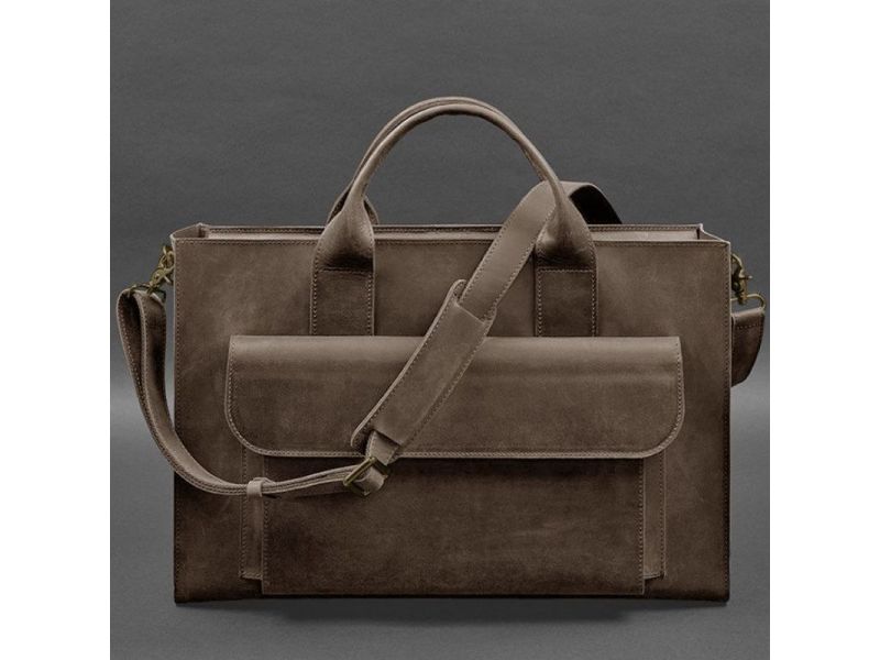 Кожаная сумка для ноутбука и документов Универсальная темно-коричневая Crazy Horse, фото 6