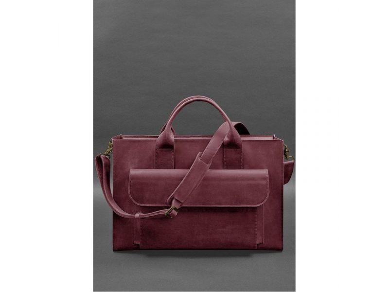 Кожаная сумка для ноутбука и документов Универсальная бордовая Crazy Horse, фото 1