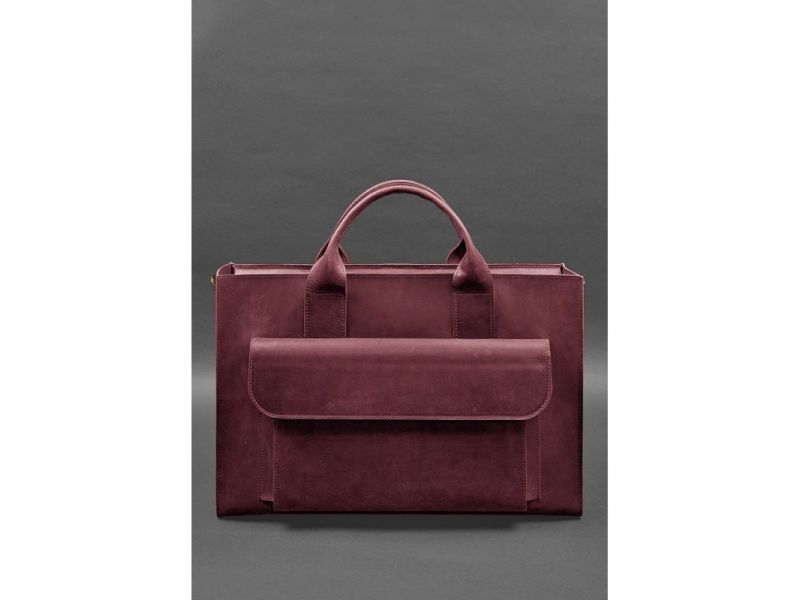 Кожаная сумка для ноутбука и документов Универсальная бордовая Crazy Horse, фото 2