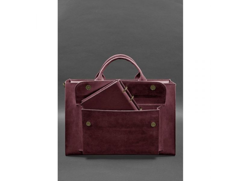 Кожаная сумка для ноутбука и документов Универсальная бордовая Crazy Horse, фото 3