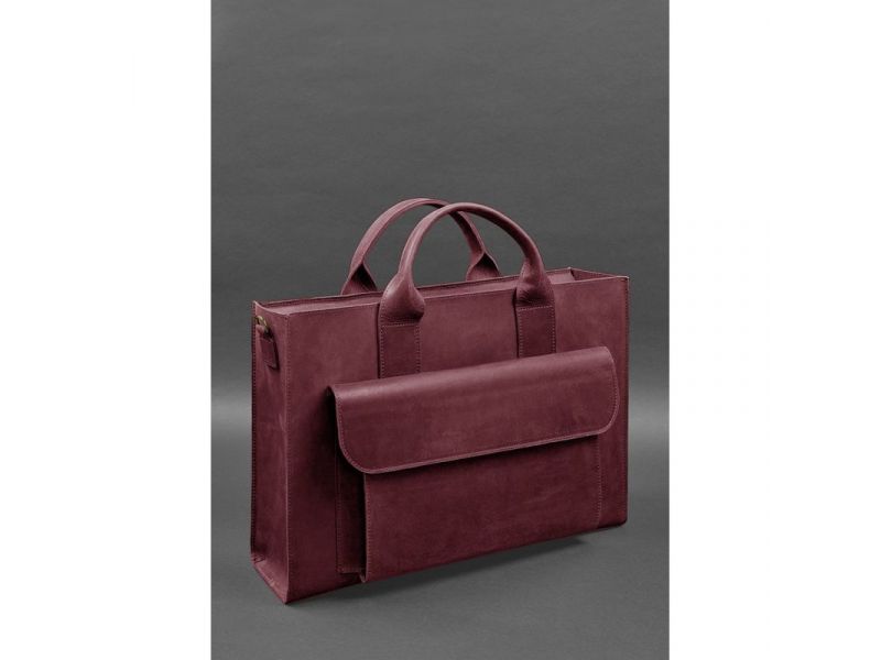 Кожаная сумка для ноутбука и документов Универсальная бордовая Crazy Horse, фото 4