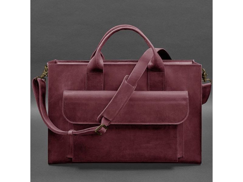Кожаная сумка для ноутбука и документов Универсальная бордовая Crazy Horse, фото 6