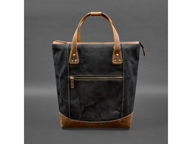 Сумка-рюкзак из канваса и натуральной светло-коричневой кожи, фото 10