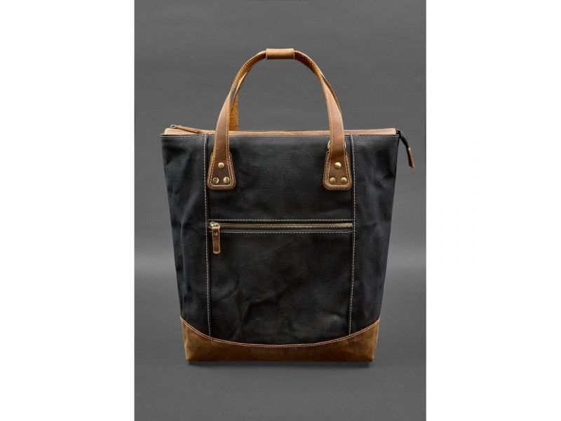 Сумка-рюкзак из канваса и натуральной светло-коричневой кожи, фото 1