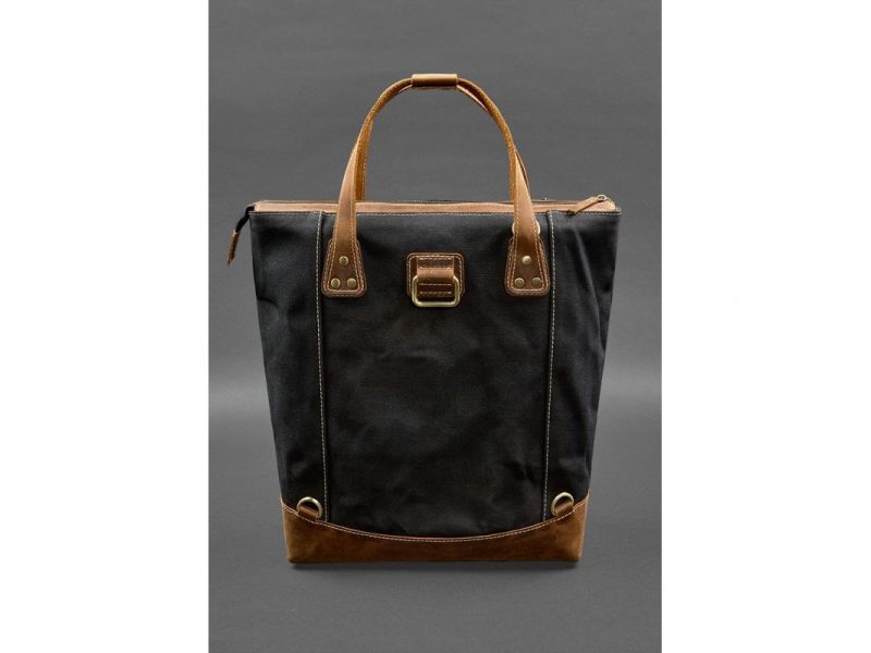 Сумка-рюкзак из канваса и натуральной светло-коричневой кожи, фото 3