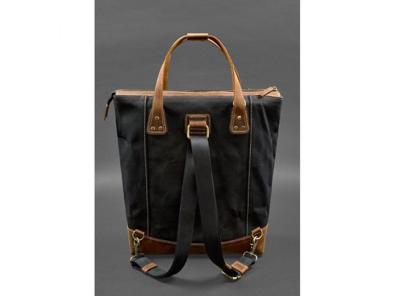 Сумка-рюкзак из канваса и натуральной светло-коричневой кожи, фото 4