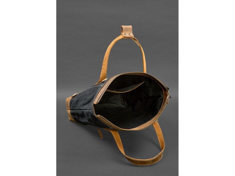 Сумка-рюкзак из канваса и натуральной светло-коричневой кожи, фото 7